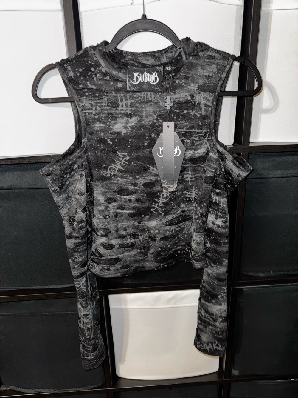 Killstar cold shoulder long sleeve top - new with tags - black and grey size XS